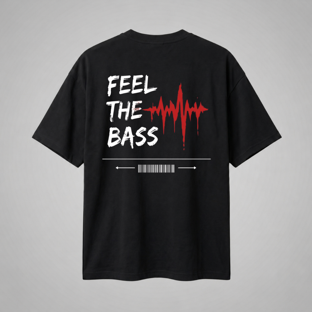 Oversize Premium T-Shirt Feel The Bass - Siyah